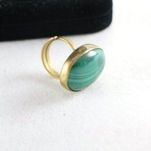 Vintage Style All New Adjustable Brass and Green Stone Statement Ring
